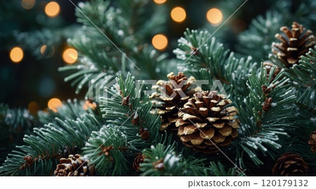 Christmas decoration frosted pine branch 120179132