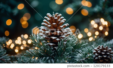 Christmas decoration frosted pine branch 120179133