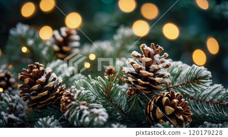 Christmas decoration frosted pine branch 120179228
