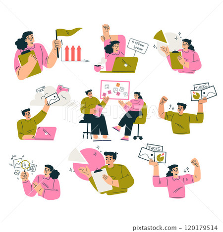Productive Workflow with Man and Woman Managing Task Vector Set 120179514