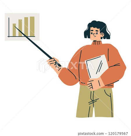 Woman Character with Chart as Productive Team Member Vector Illustration Woman Character with Chart as Productive Team Member Vector Illustration 120179567