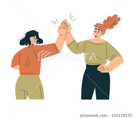 Productive Team with Business Woman Give High Five Gesture Work Together Vector Illustration Productive Team with Business Woman Give High Five Gesture Work Together Vector Illustration 120179570