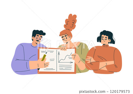 Productive Team with Business Man and Woman Work Together Vector Illustration 120179573