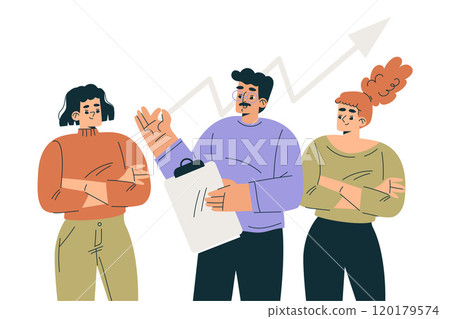 Productive Team with Business Man and Woman at Growing Chart Work Together Vector Illustration 120179574
