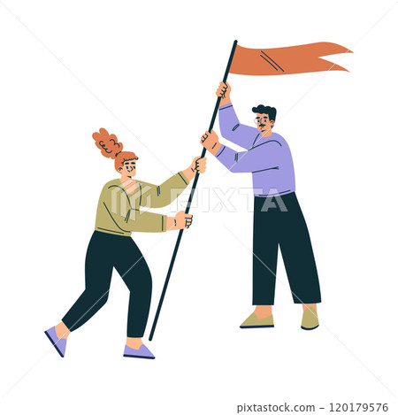 Productive Team with Business Man and Woman with Flag Work Together Vector Illustration Productive Team with Business Man and Woman with Flag Work Together Vector Illustration 120179576