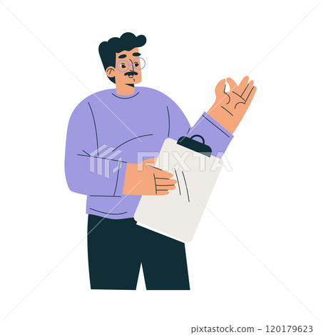 Mustached Man Character with Clipboard as Productive Team Member Vector Illustration Mustached Man Character with Clipboard as Productive Team Member Vector Illustration 120179623