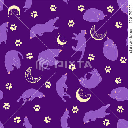 Mystical seamless pattern of cats in boho style, silhouette collection Mystical seamless pattern of cats in boho style, silhouette collection 120179933