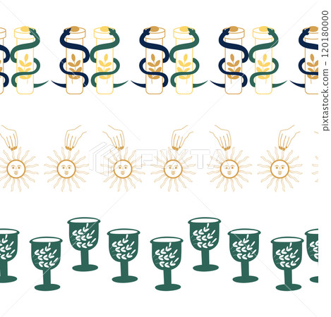 Horizontal border, set Magic and heavens seamless pattern, with magical elements Symbols of witchcraft 120180000