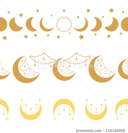 Horizontal border, set Magic and heavens seamless pattern, with magical elements Symbols of witchcraft Horizontal border, set Magic and heavens seamless pattern, with magical elements Symbols of witchcraft 120180008