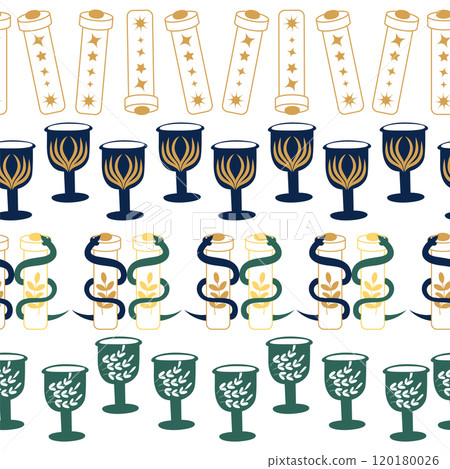 Horizontal border, set Magic and heavens seamless pattern, with magical elements Symbols of witchcraft 120180026