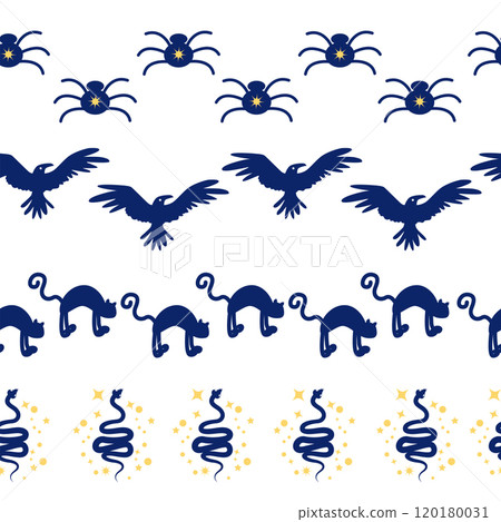 Horizontal border, set Magic and heavens seamless pattern, with magical elements Symbols of witchcraft Horizontal border, set Magic and heavens seamless pattern, with magical elements Symbols of witchcraft 120180031