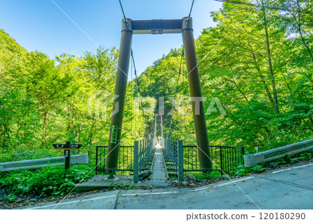 Senmai Suspension Bridge over the Oi River, the trailhead for Mt. Akuzawa, Southern Alps, climbing Mt. Akuzawa and Mt. Arakawa 120180290