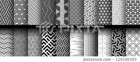 Geometric set of seamless black and white patterns. Simple vector graphics. Geometric set of seamless black and white patterns. Simple vector graphics. 120180383