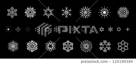 Snowflakes icon collection. Graphic modern black and white ornament. Snowflakes icon collection. Graphic modern black and white ornament. 120180384