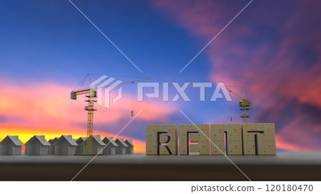 Concept image of Business Acronym REIT as Real Estate Investment Trust. 3d rendering 120180470