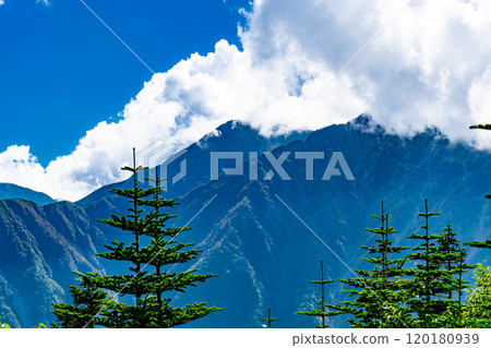 Mt. Arakawa seen from the observation deck of Senmaigoya, Southern Alps, Mt. Akuzawa and Mt. Arakawa climbing Mt. Arakawa seen from the observation deck of Senmaigoya, Southern Alps, Mt. Akuzawa and Mt. Arakawa climbing 120180939