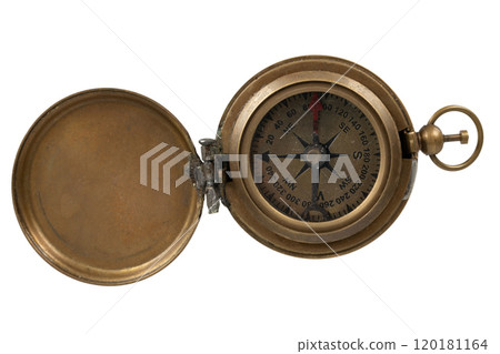 Vintage brass compass on white 120181164