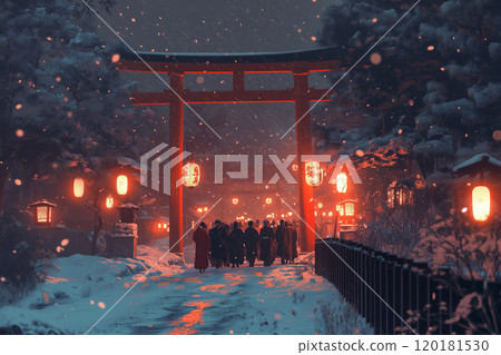 Family first visit to the shrine | A calm New Year illustration that evokes Japanese tradition 120181530