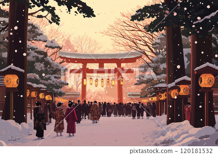 一家人來拜年｜充滿日本傳統氣息的溫柔新年插畫 120181532