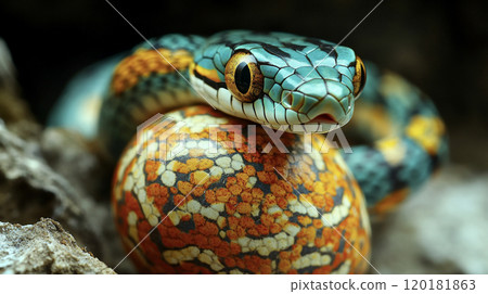Blue snake laying eggs AI image Blue snake laying eggs AI image 120181863