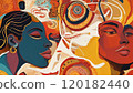 Multicolored, vivid, abstract illustration of seamless background with human faces. Fancy shapes and patterns 120182440