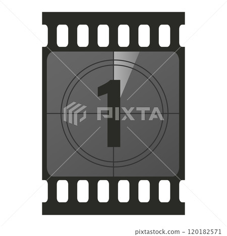 Countdown filmstrip frame piece with number one. Retro cinema movie timer counter. Vector illustration Countdown filmstrip frame piece with number one. Retro cinema movie timer counter. Vector illustration 120182571