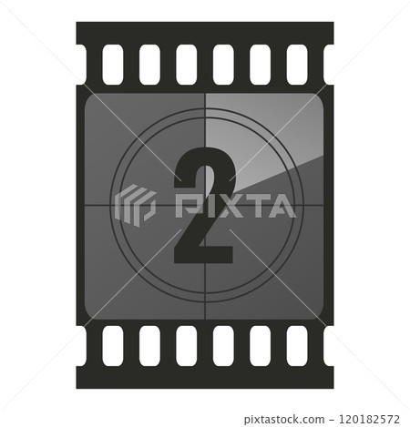 Countdown filmstrip frame piece with number two. Retro cinema movie timer counter. Vector illustration 120182572