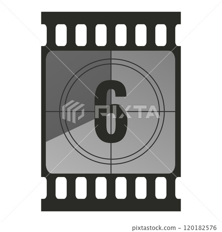 Countdown filmstrip frame piece with number six. Retro cinema movie timer counter. Vector illustration 120182576