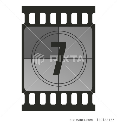 Countdown filmstrip frame piece with number seven. Retro cinema movie timer counter. Vector illustration 120182577