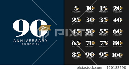 Set of trendy anniversary logotype. Modern geometric anniversary celebration. 120182598