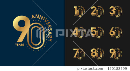 Set of premium anniversary logotype. Golden anniversary celebration emblem design. 120182599