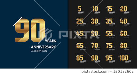 Set of premium anniversary logotype. Golden anniversary celebration emblem design. 120182602