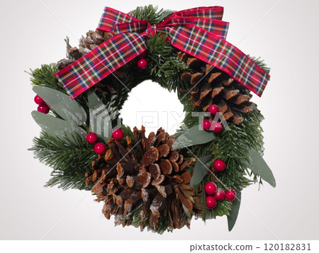 Christmas wreath check red ribbon (white background) Christmas wreath check red ribbon (white background) 120182831