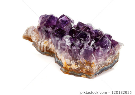 Amethyst Crystal Druse macro mineral on white background Amethyst Crystal Druse macro mineral on white background 120182935