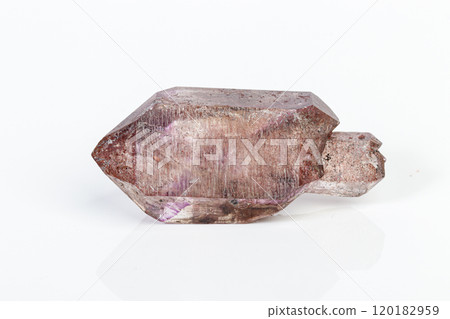 macro mineral stone Amethyst on smoky quartz on a white background macro mineral stone Amethyst on smoky quartz on a white background 120182959