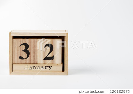 Wooden calendar January 32 on a white background 120182975