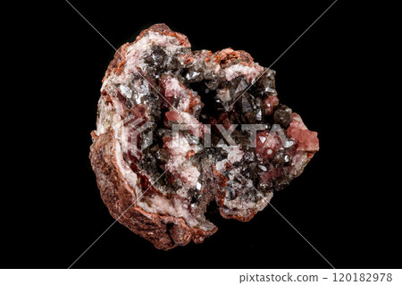 Macro mineral stone Pink Amethyst on a black background Macro mineral stone Pink Amethyst on a black background 120182978