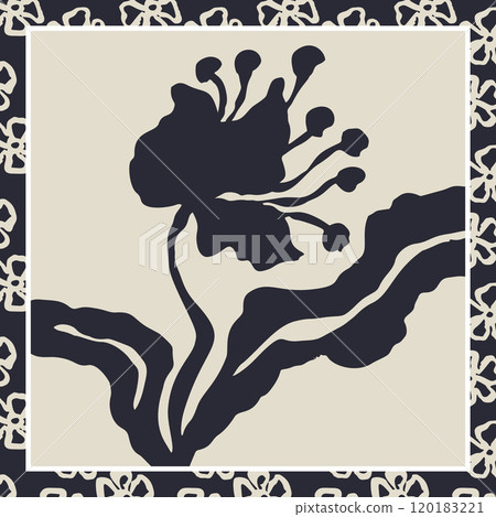 Monochrome black and white brush strokes inky flowers scarf or bandana design 120183221