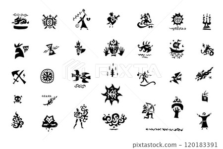 fairy tale vector icon set , characters signs and symbols history graphic background book cover 120183391