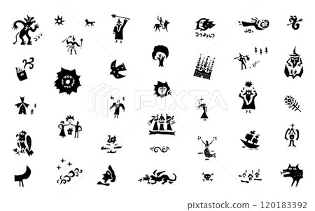 fairy tale vector icon set , characters signs and symbols history graphic background book cover 120183392