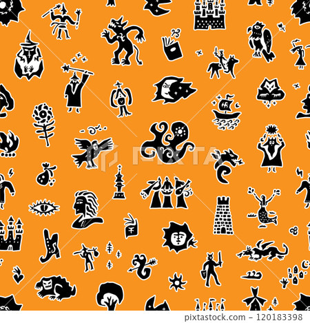 fairy tale seamless vector background, vector illustration silhouettes fairy tale seamless vector background, vector illustration silhouettes 120183398