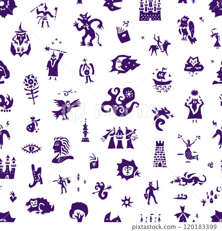 fairy tale seamless vector background, vector illustration silhouettes fairy tale seamless vector background, vector illustration silhouettes 120183399