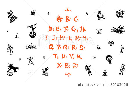 fairy tale alphabet icon set , characters signs and symbols history graphic illustration fairy tale alphabet icon set , characters signs and symbols history graphic illustration 120183406