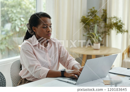 Businesswoman Working Online On Laptop In Office 120183645