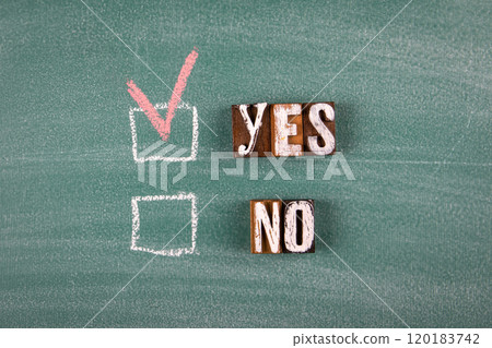 Yes or no survey. Green chalk board background 120183742