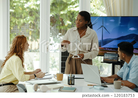 Engineer Presenting Windmill To Colleagues At Meeting 120183753