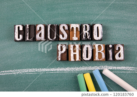 Claustrophobia. Wooden alphabet letters with text on a green background 120183760