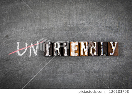 Friendly concept. Text on a dark chalk board Friendly concept. Text on a dark chalk board 120183798