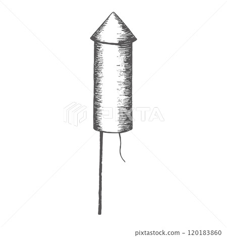 Petard on the stick. Graphics illustration, which can be used as compositions with fireworks for New Year and Christmas on gifts and postcards, shop windows and stickers. Also, as a warning of danger Petard on the stick. Graphics illustration, which can be used as compositions with fireworks for New Year and Christmas on gifts and postcards, shop windows and stickers. Also, as a warning of danger 120183860
