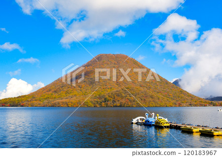 群馬縣榛名山、榛名富士染紅葉 120183967